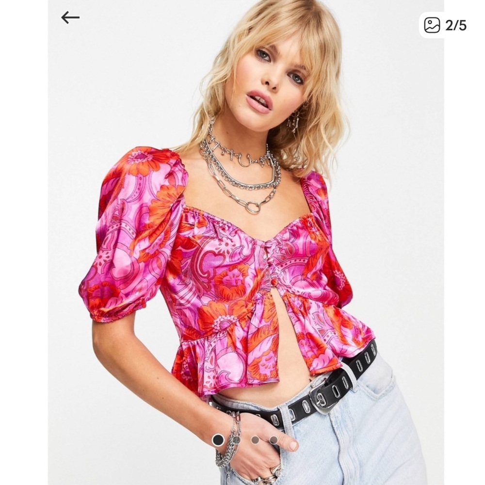 Topshop Pink Floral Peplum Tea Top | Y2K Cottagecore | Size 6